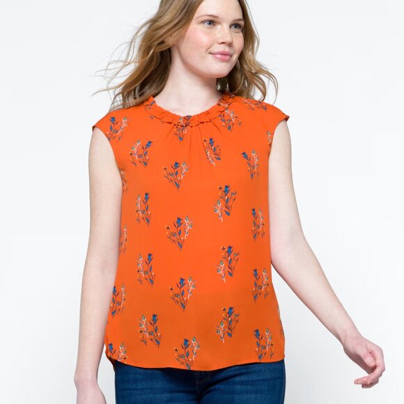 Stitch Fix Dressy Sleeveless Top Size Small Orange with Blue Floral Print - Picture 1 of 8